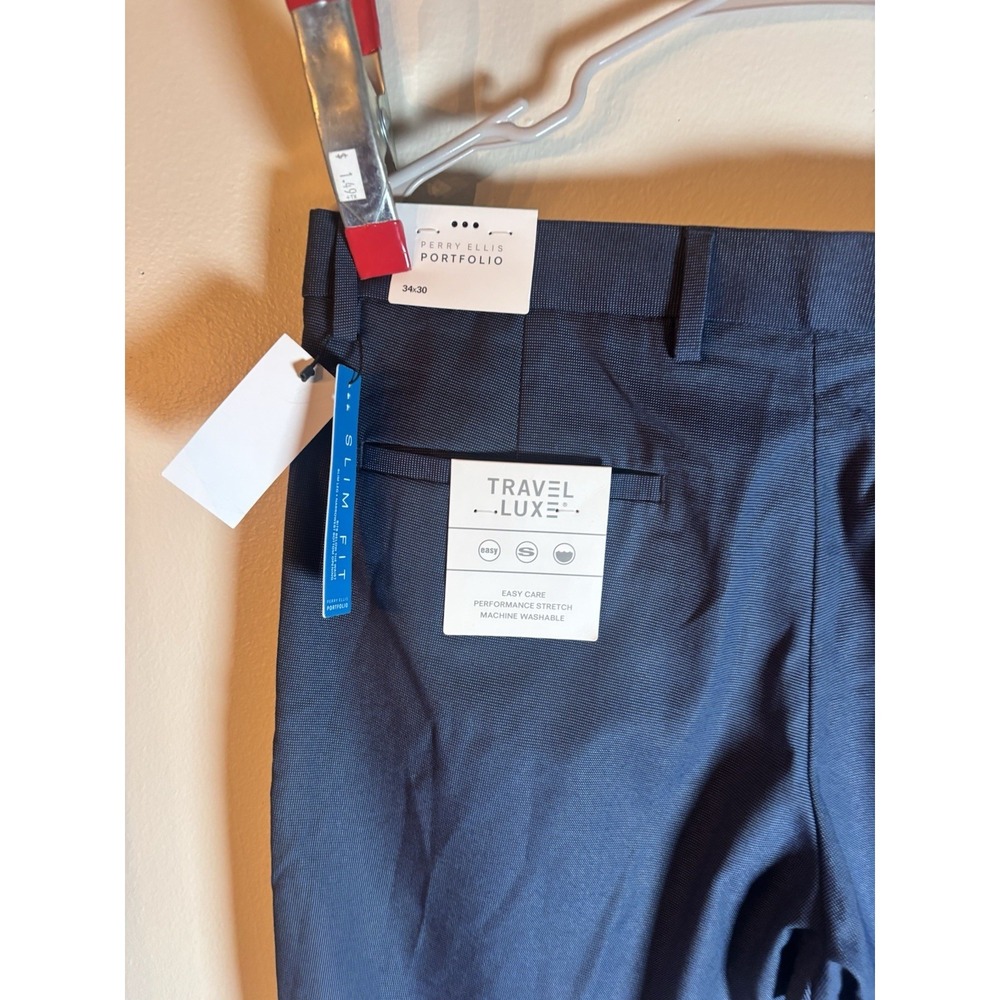 Perry Ellis Men's Slim Fit Portfolio Travel Lux Dress Pant 34x30 Navy NEW‎ NWT